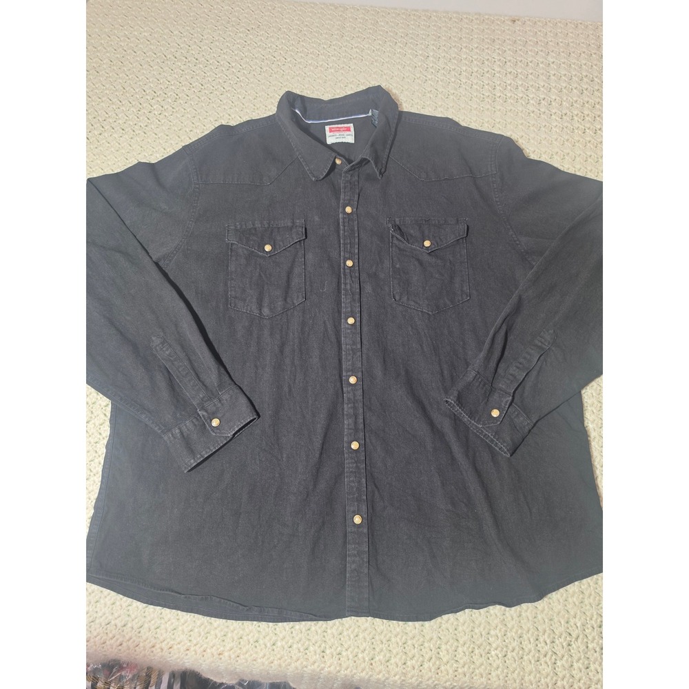 Wrangler Western Shirt Mens 3XL Black Excellent Pearl Snap Long Sleeve Cotton
